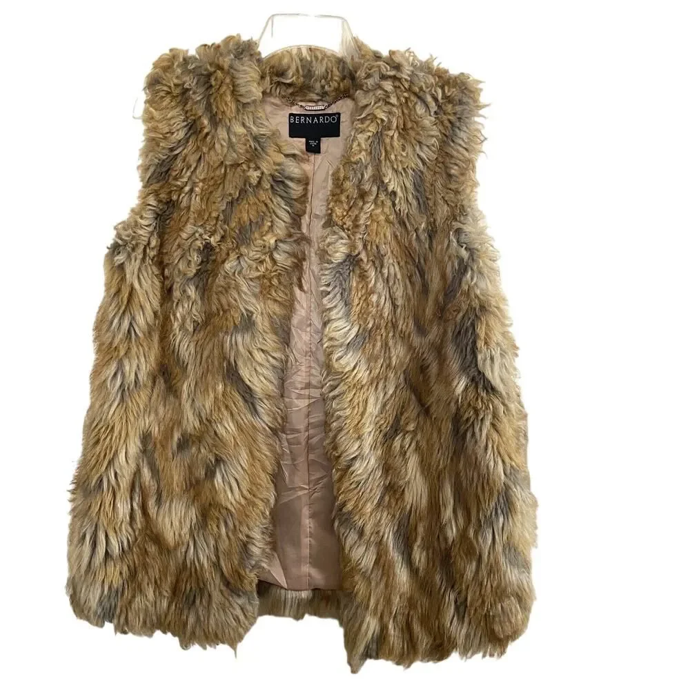 Bernardo Faux Fur Vest Brown Tan Size Medium